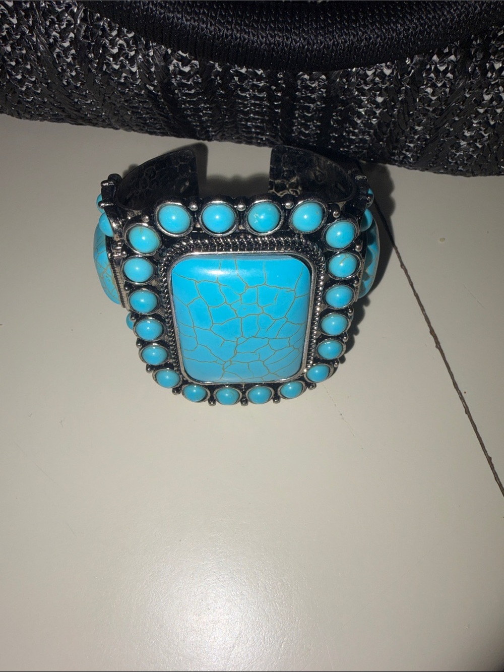 Turquoise Stone Silver-Tone Cuff Bracelet